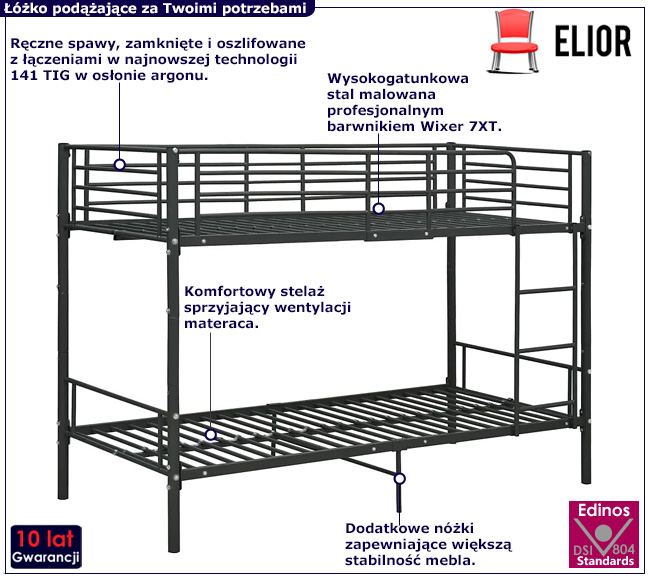 Czarne łóżko piętrowe Evex