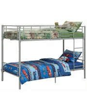 Szare metalowe łóżko z zagłówkiem piętrowe 90x200 cm - Ligeo w sklepie Edinos.pl