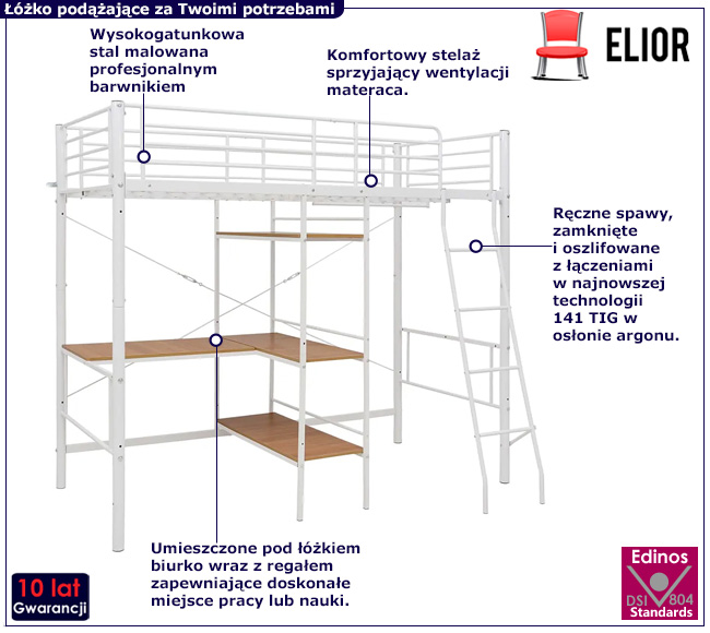 Białe łóżko piętrowe Morgan