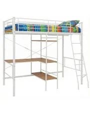 Białe metalowe łóżko z biurkiem i regałem 90x200 cm - Morgan w sklepie Edinos.pl