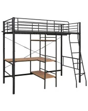 Szaro-brązowe łóżko piętrowe z biurkiem 90x200 cm - Emarox