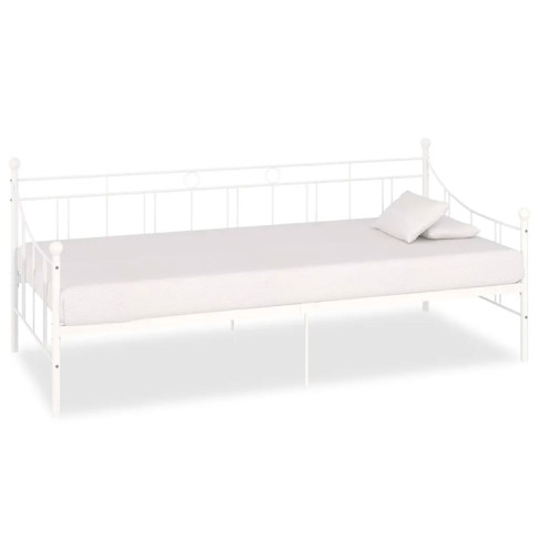 Białe metalowe łóżko Lofi