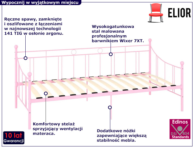Różowe metalowe łóżko Lofi