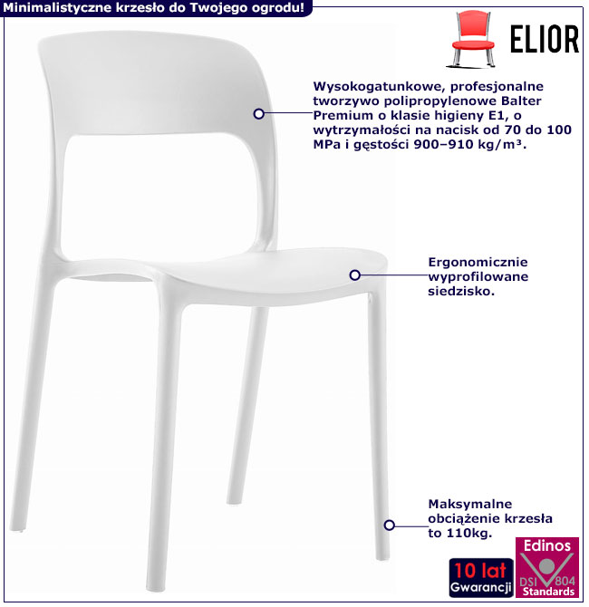 Białe nowoczesne krzesło ogrodowe Lenti