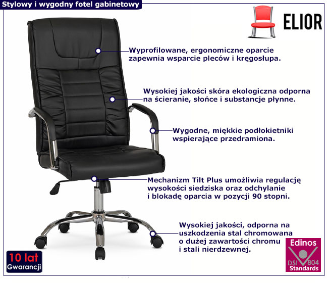 Czarny ergonomiczny fotel gabinetowy Otir
