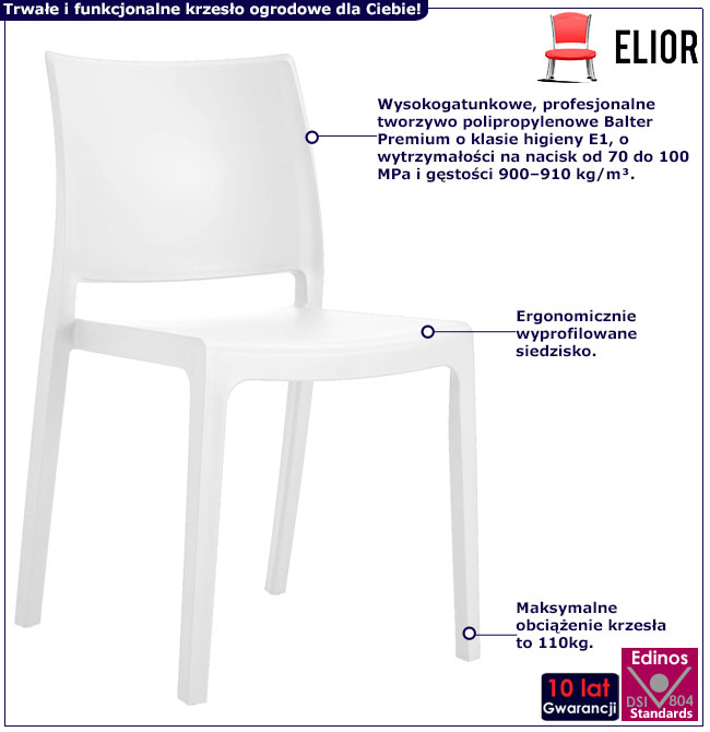 Białe minimalistyczne krzesło ogrodowe Terel