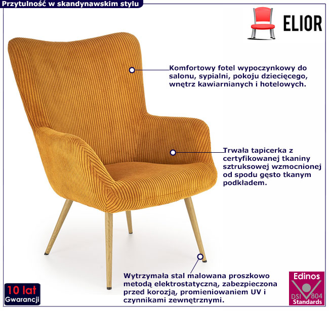 musztardowy fotel wypoczynkowy Koneris