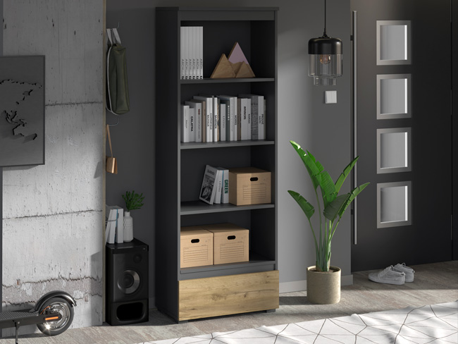 Wizualizacja regału Elsinor 5X antracyt+dąb craft