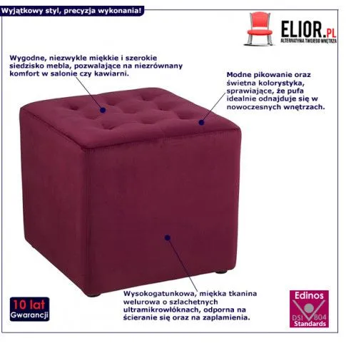 Fotografia Kwadratowa pufa Desir - bordowa z kategorii Pufy