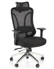 Obrotowy ergonomiczny czarny fotel zgodny z rozporządzeniem MR i PS z 2023r z regulowanym zagłówkiem - Impero w sklepie Edinos.pl