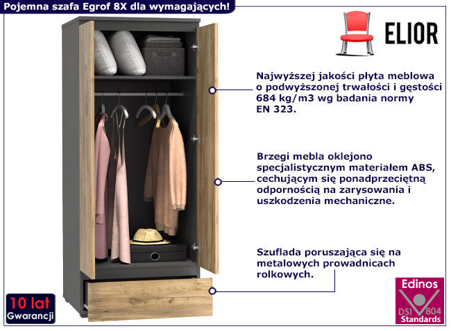 Szafa Elsinor 8X kolor antracyt+dąb craft