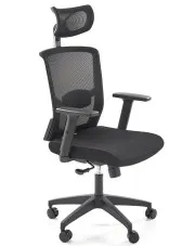 Czarny ergonomiczny fotel obrotowy z regulowanym zagłówkiem - Sangar w sklepie Edinos.pl