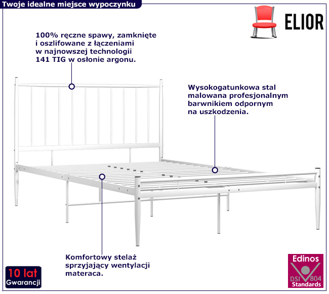 Białe metalowe łóżko Bumlo