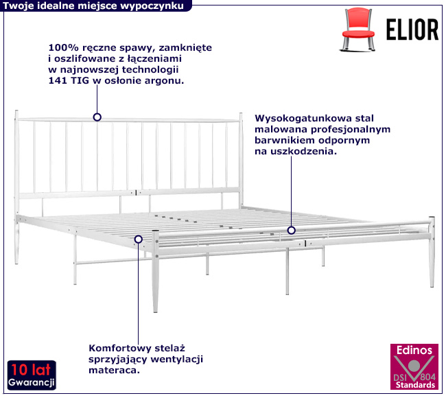 Białe metalowe łóżko Bumlo