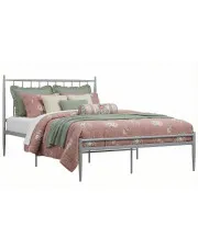 Szare metalowe łóżko z zagłówkiem 140x200 - Bumlo w sklepie Edinos.pl