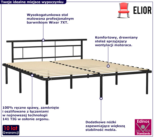 Czarne metalowe łóżko w stylu loftowyn Nikel