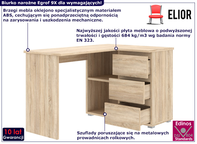Narożne biurko Elsinor 9X kolor dąb sonoma