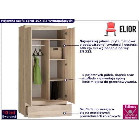 Szafa z drążkiem i półkami Egrof 10X kolor dąb sonoma1