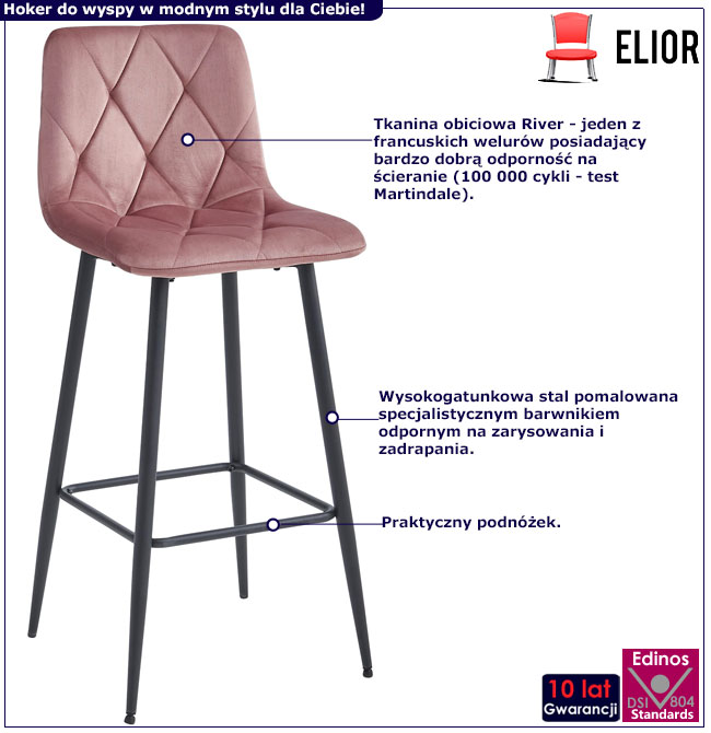 Ciemnoróżowy welurowy hoker kuchenny Elens