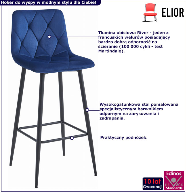 Granatowy welurowy hoker pikowany Elens