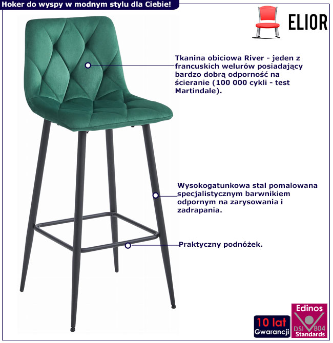 Ciemnozielony welurowy hoker pikowany Elens