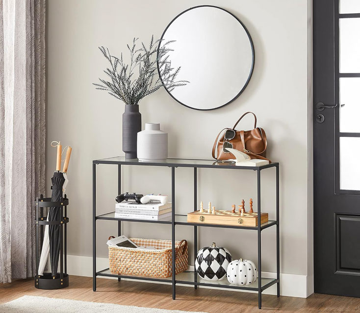 Wizualizacji wąskiego szklanego stolika loft Amuno 5X