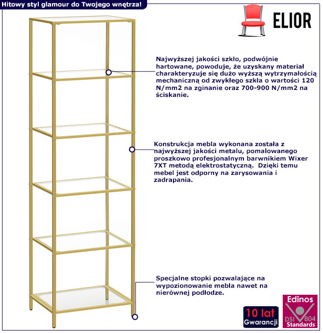 Infografika złoty regał do salonu glamour Resso 5X