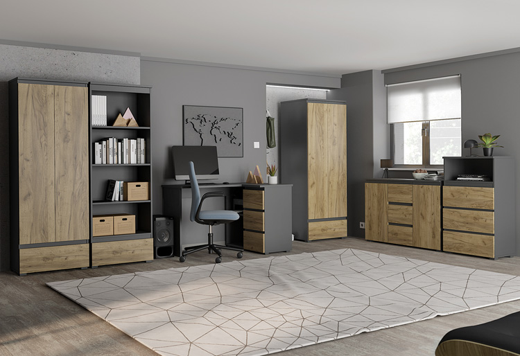 Prezentacja mebli z zestawu Elsinor 11X kolor antracyt+dąb craft