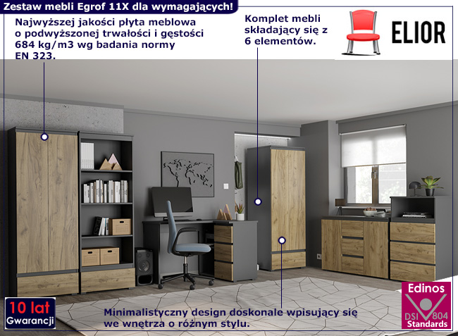 Zestaw mebli Elsinor 11X kolor antracyt+dąb craft