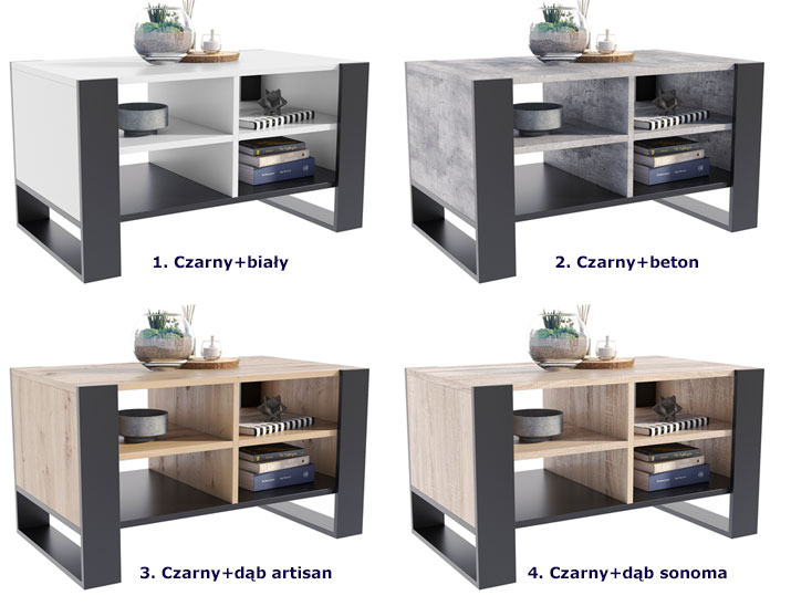Nowoczesny stolik kawowy z czterema półkami Awia
