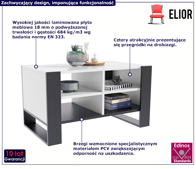 Czarno-biała nowoczesna ława do salonu Lajra