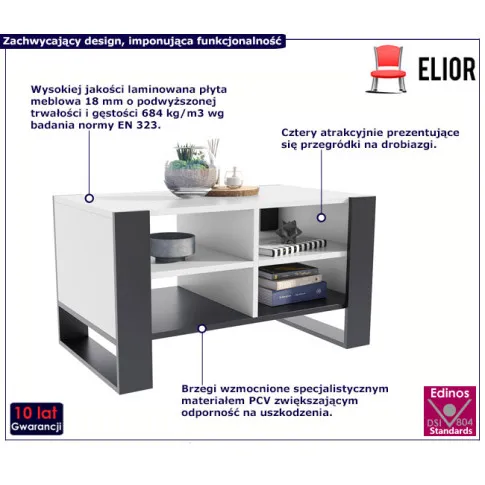Prostokątny stolik do salonu bialy Awia