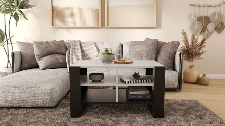 Nowoczesny ława kawowa z czarnymi nogami i batem białym Lajra