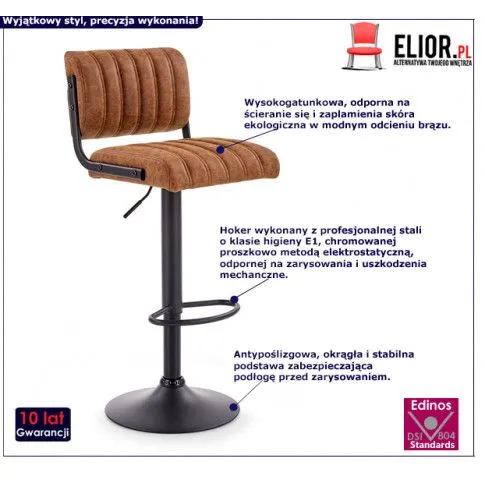 Fotografia Brązowy tapicerowany hoker barowy z oparciem - Ostadar z kategorii Hokery