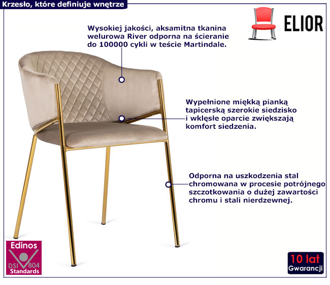 Beżowe krzesło welurowe glamour Narin