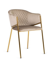 Beżowe welurowe krzesło glamour na złotych nogach - Evox w sklepie Edinos.pl