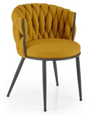 Musztardowe krzesło z tapicerowane w stylu modern glam - Trenza