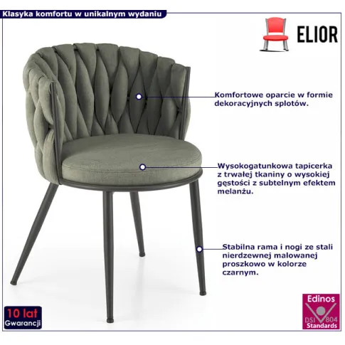 krzesło metalowe z oliwkową tapicerką Trenza