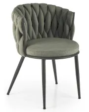 Metalowe krzesło z oliwkowym plecionym oparciem - Trenza