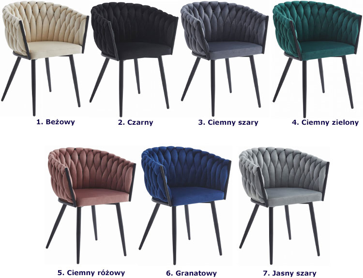Kolory kubełkowego krzesła z plecionym oparciem Avax