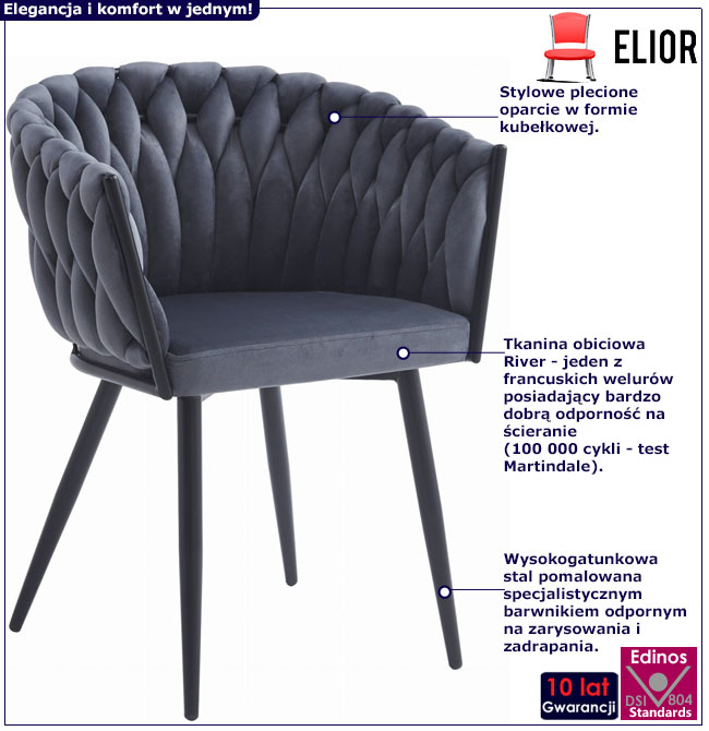 Ciemnoszare krzesło welurowe kubełkowe Giberdi