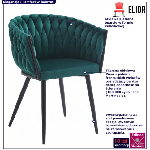 Zielone krzesło z plecionym oparciem Avax