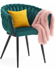 Krzesło welurowe z podłokietnikami butelkowa zieleń - Giberdi w sklepie Edinos.pl