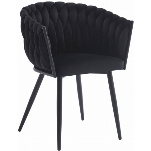 Czarne krzesło welurowe z plecionym oparciem Avax