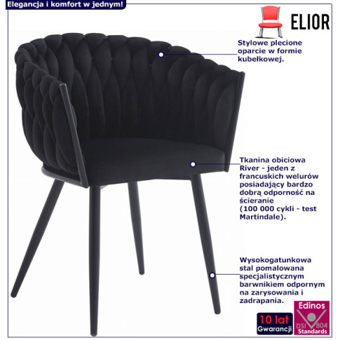 Czarne kubełkowe krzesło tapicerowane Avax