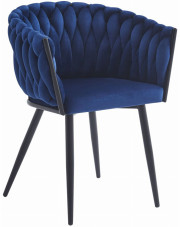 Granatowe krzesło welurowe z plecionym oparciem - Avax w sklepie Edinos.pl