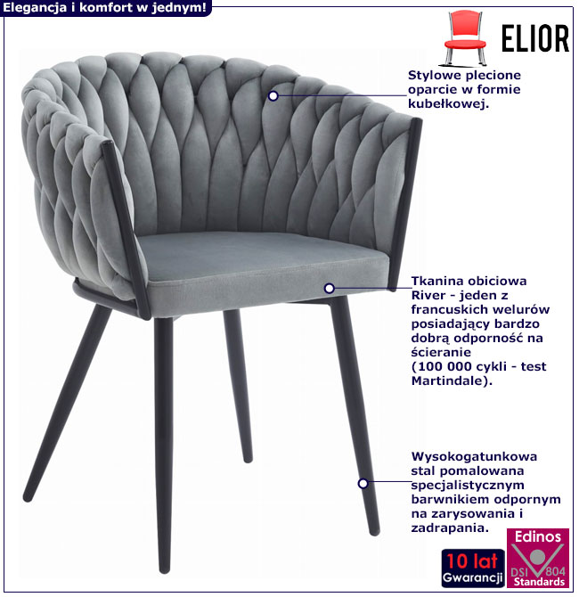 Jasnoszare krzesło welurowe kubełkowe Giberdi
