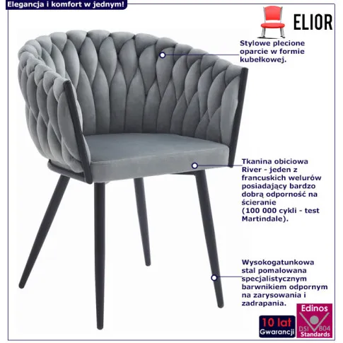 Jasnoszare metalowe krzesło tapicerowane Avax
