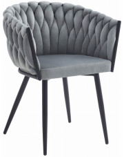 Jasnoszare welurowe krzesło metalowe z podłokietnikami - Avax w sklepie Edinos.pl