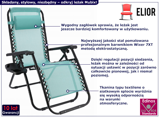 Składany niebieski leżak Mubix